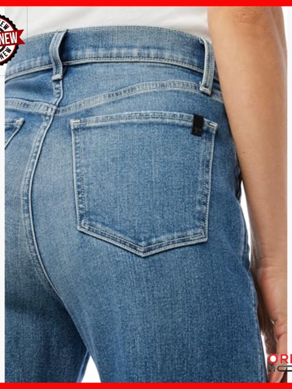 High Rise Wide Leg Denim Trousers with Slant Pockets and Cuffs - Picture 5 of 7